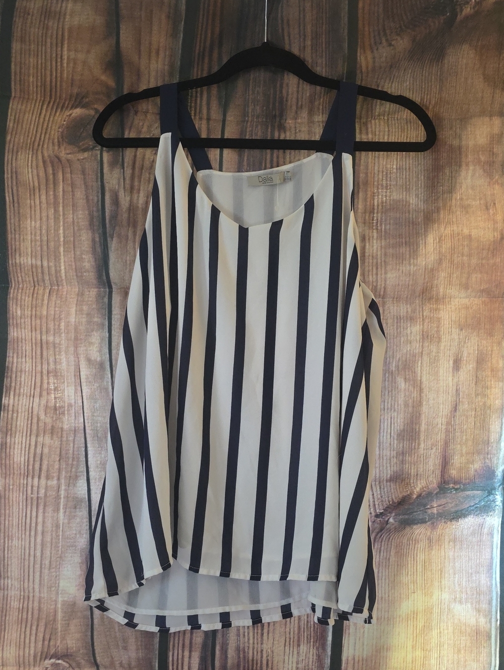 Dalia Navy & White Vertical Stripe Sleeveless Top